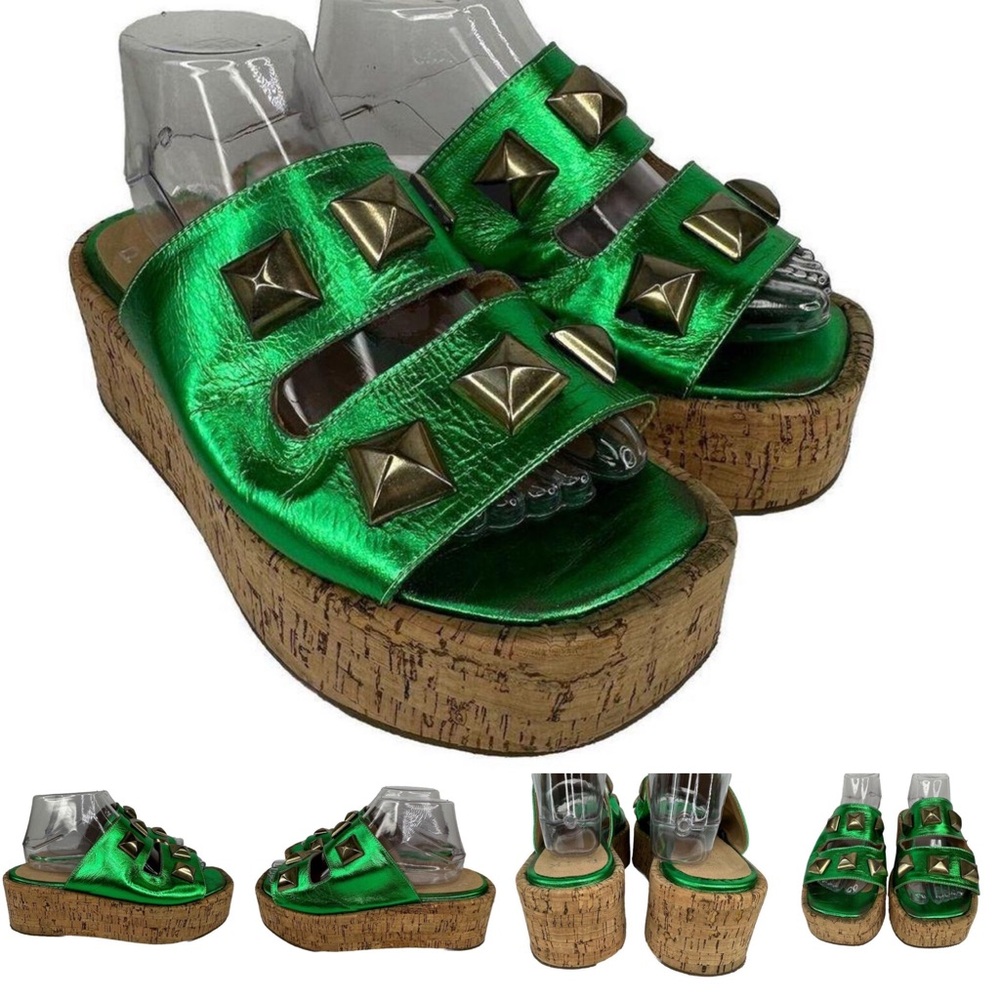 Green Platform Sandals with Studded Accents